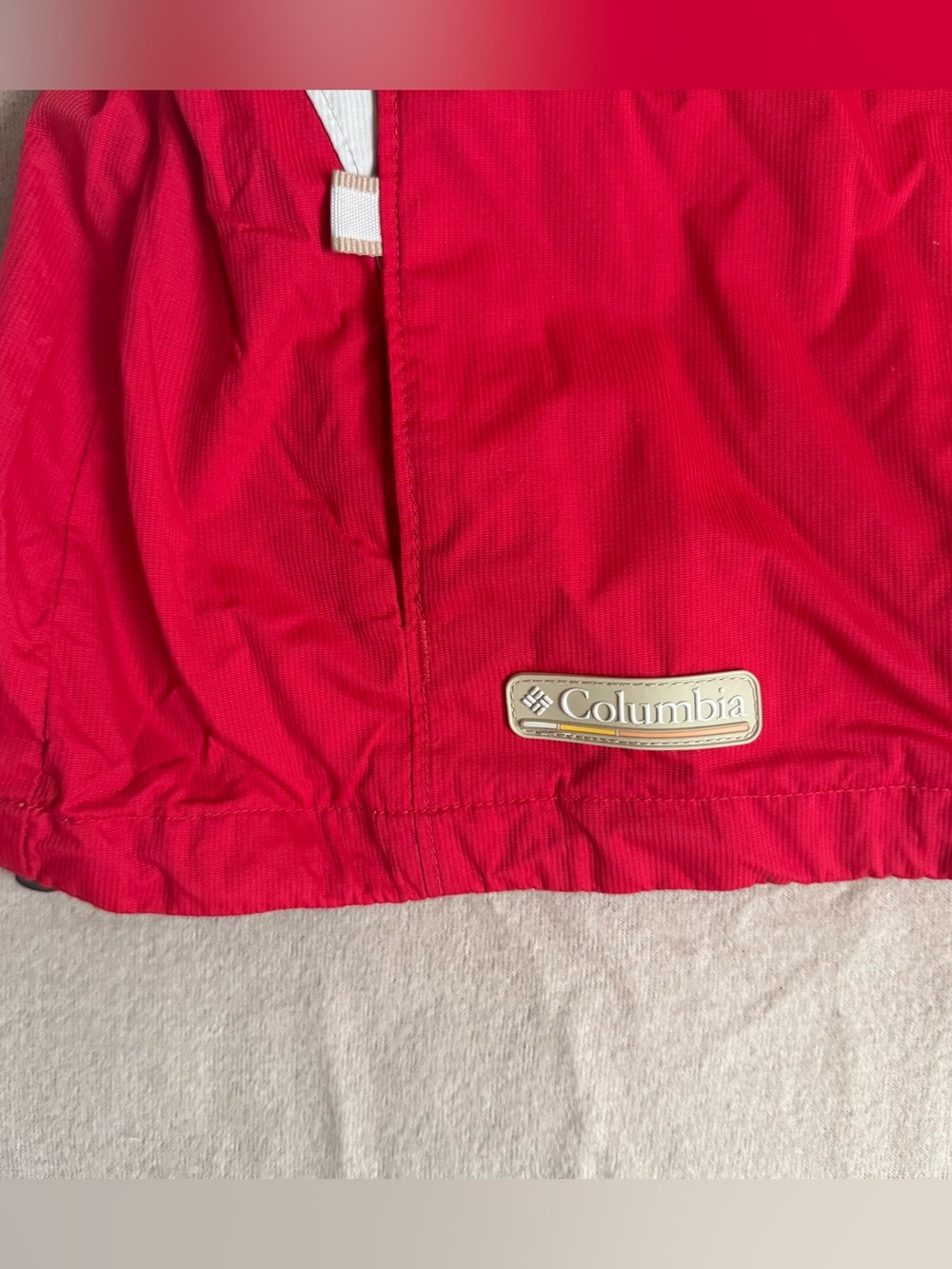 Columbia Vintage Packable Windbreaker Jacket Red White Cream Hooded Full Zip - Picture 3 of 13